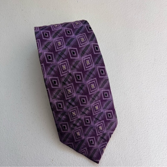 Emilio Ponti Men's Handmade Silk Tie purple  Print - Picture 1 of 2